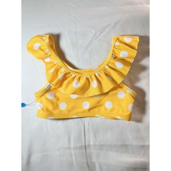 NWOT Cat &‎ Jack Girls Top Swimsuit Yellow w/ White Polka Dots Scrunch Size 2T - Picture 2 of 5